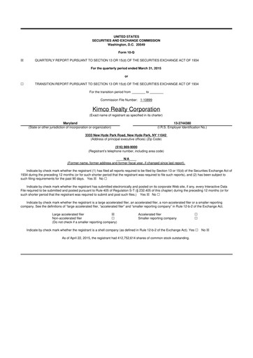 Vorschaubild Kimco Realty
 10-Q Quartalsbericht 2015 