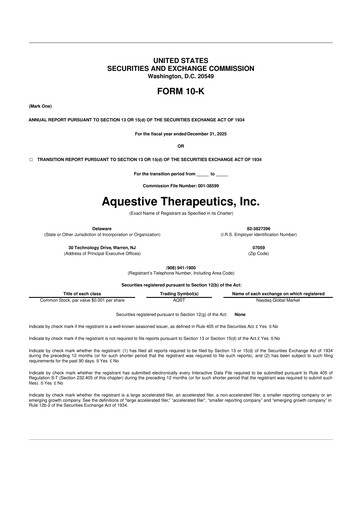 Thumbnail Aquestive Therapeutics
 10-K Annual Report 2025