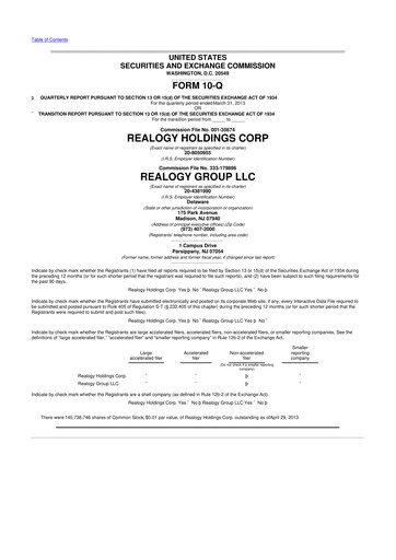 Thumbnail Anywhere Real Estate 10-Q Quarterly Report FY2013 