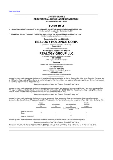 Thumbnail Anywhere Real Estate 10-Q Quarterly Report FY2016 