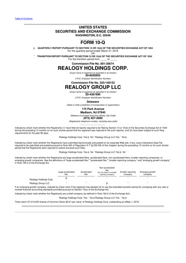 Thumbnail Anywhere Real Estate 10-Q Quarterly Report FY2018 