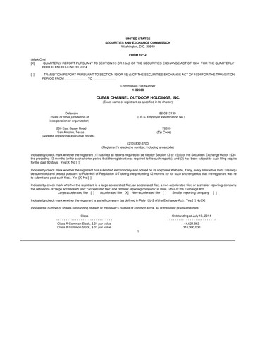 Thumbnail Clear Channel Outdoor
 10-Q Quarterly Report FY2014 