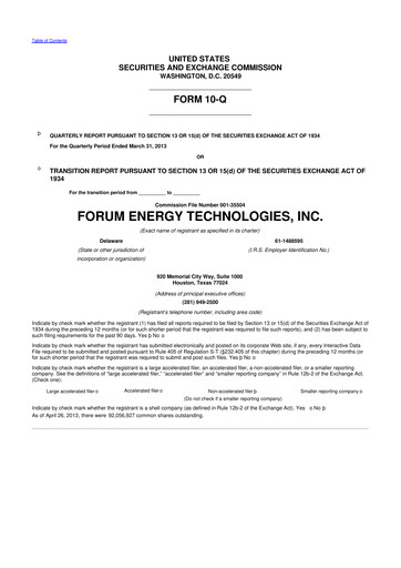 Thumbnail Forum Energy Technologies
 10-Q Quarterly Report FY2013 