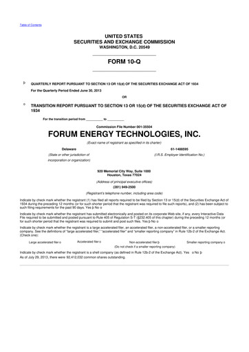 Thumbnail Forum Energy Technologies
 10-Q Quarterly Report FY2013 