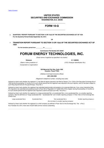 Thumbnail Forum Energy Technologies
 10-Q Quarterly Report FY2013 