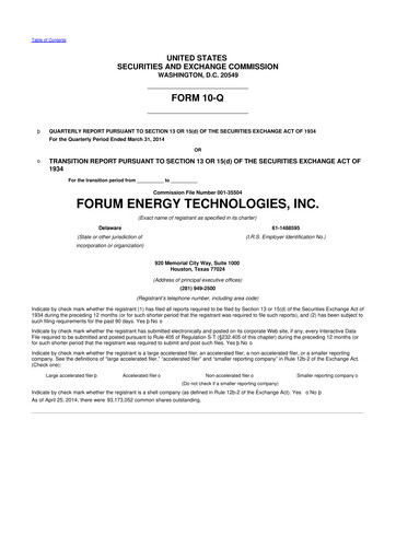 Thumbnail Forum Energy Technologies
 10-Q Quarterly Report FY2014 