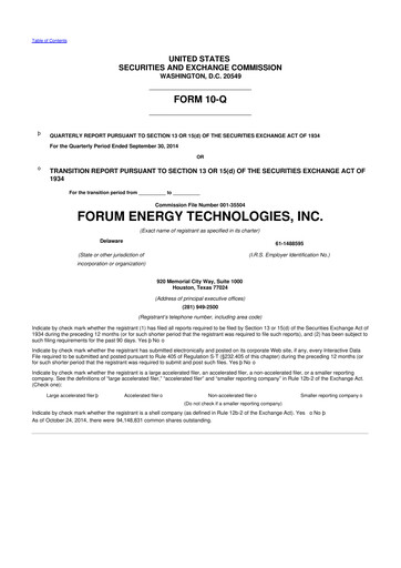 Thumbnail Forum Energy Technologies
 10-Q Quarterly Report FY2014 