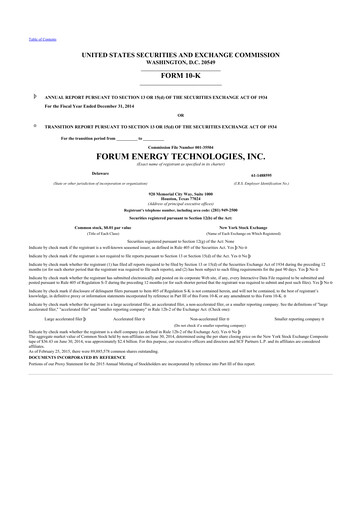 Thumbnail Forum Energy Technologies
 10-K Annual Report 2014