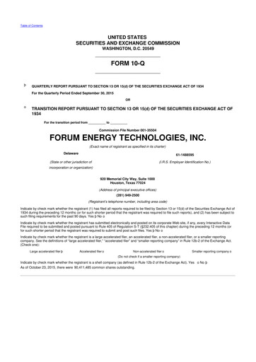 Thumbnail Forum Energy Technologies
 10-Q Quarterly Report FY2015 