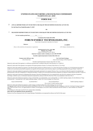 Thumbnail Forum Energy Technologies
 10-K Annual Report 2015