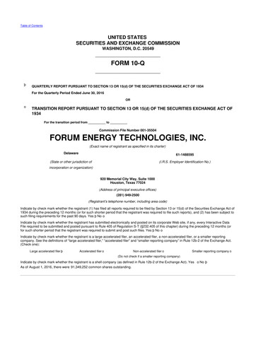 Thumbnail Forum Energy Technologies
 10-Q Quarterly Report FY2016 