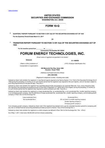 Thumbnail Forum Energy Technologies
 10-Q Quarterly Report FY2017 