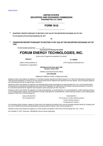 Thumbnail Forum Energy Technologies
 10-Q Quarterly Report FY2017 