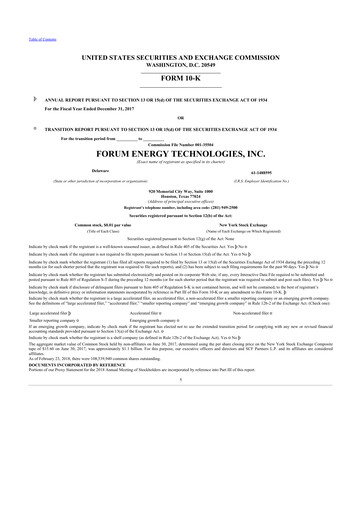 Thumbnail Forum Energy Technologies
 10-K Annual Report 2017