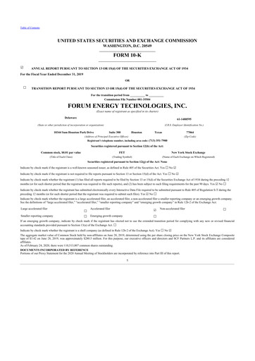 Thumbnail Forum Energy Technologies
 10-K Annual Report 2019