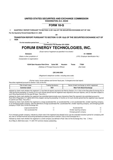 Thumbnail Forum Energy Technologies
 10-Q Quarterly Report FY2020 