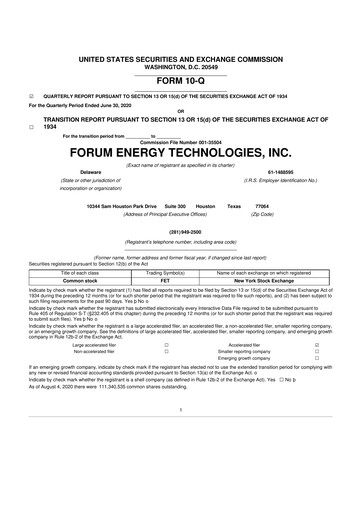 Thumbnail Forum Energy Technologies
 10-Q Quarterly Report FY2020 
