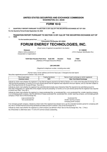 Thumbnail Forum Energy Technologies
 10-Q Quarterly Report FY2020 