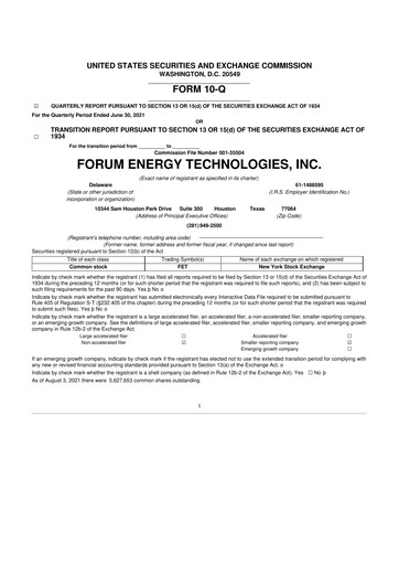 Thumbnail Forum Energy Technologies
 10-Q Quarterly Report FY2021 