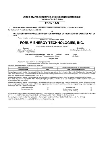 Thumbnail Forum Energy Technologies
 10-Q Quarterly Report FY2021 