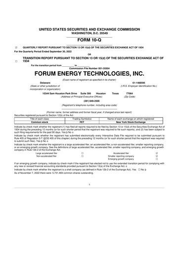 Thumbnail Forum Energy Technologies
 10-Q Quarterly Report FY2022 
