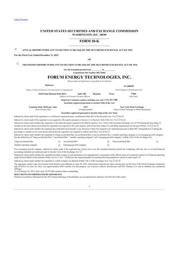 Thumbnail Forum Energy Technologies
 10-K Annual Report 2022