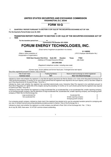 Thumbnail Forum Energy Technologies
 10-Q Quarterly Report FY2023 