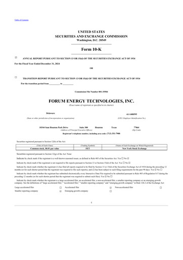 Thumbnail Forum Energy Technologies
 10-K Annual Report 2024