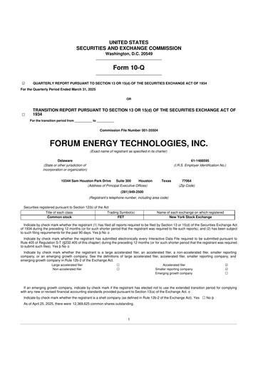 Thumbnail Forum Energy Technologies
 10-Q Quarterly Report FY2025 