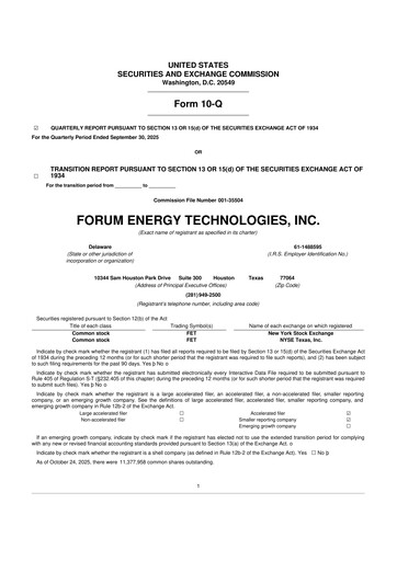 Thumbnail Forum Energy Technologies
 10-Q Quarterly Report FY2025 