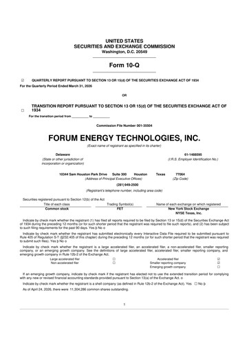 Vorschaubild Forum Energy Technologies
 10-Q Quartalsbericht  
