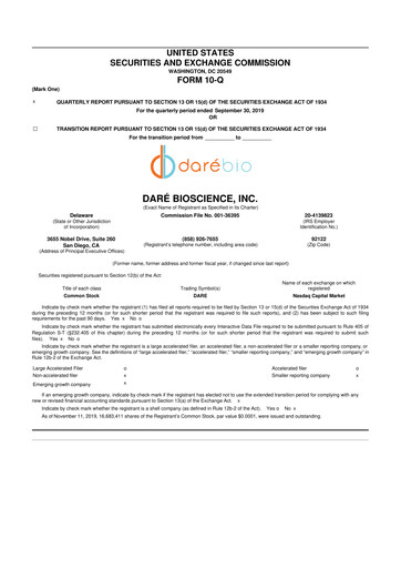Vorschaubild Dare Bioscience
 10-Q Quartalsbericht 2019 