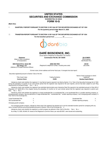 Vorschaubild Dare Bioscience
 10-Q Quartalsbericht 2020 