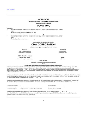 Vorschaubild CDW Corporation 10-Q Quartalsbericht 2013 