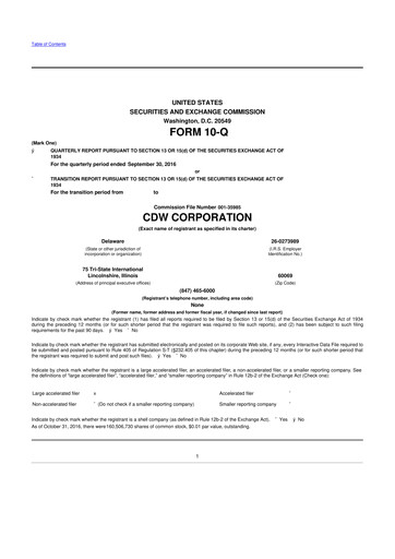 Vorschaubild CDW Corporation 10-Q Quartalsbericht 2016 