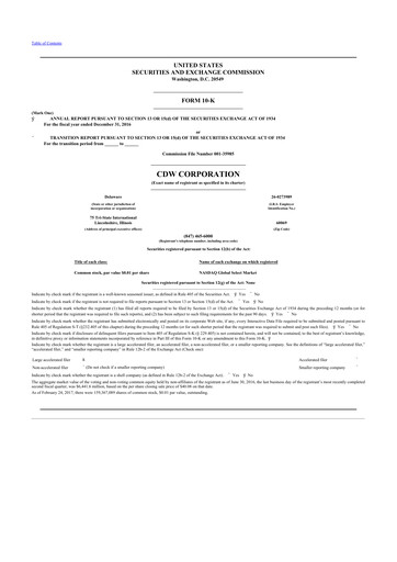 Thumbnail CDW Corporation 10-K Annual Report 2016