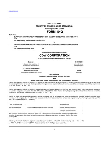 Vorschaubild CDW Corporation 10-Q Quartalsbericht 2018 