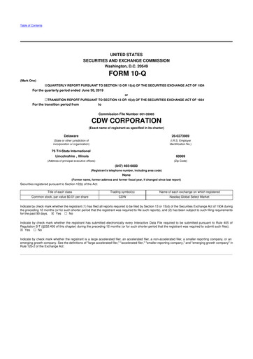 Vorschaubild CDW Corporation 10-Q Quartalsbericht 2019 