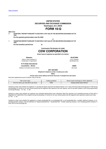 Vorschaubild CDW Corporation 10-Q Quartalsbericht 2020 