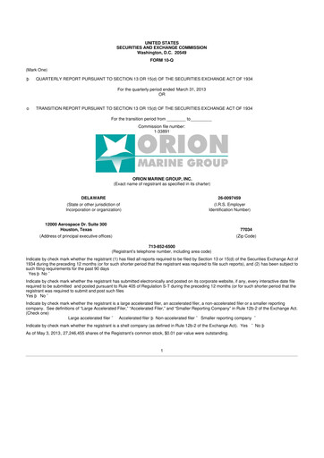 Thumbnail Orion Group Holdings

 10-Q Quarterly Report FY2013 