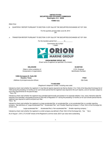 Thumbnail Orion Group Holdings

 10-Q Quarterly Report FY2013 