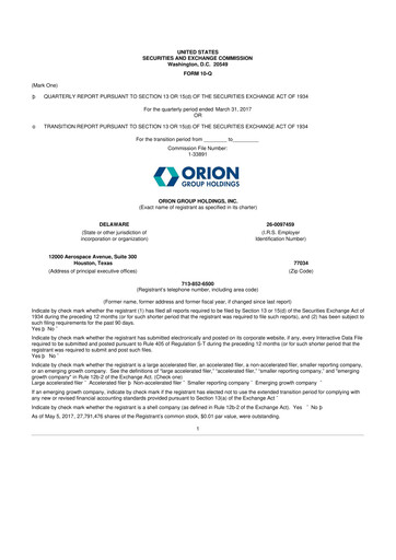 Thumbnail Orion Group Holdings

 10-Q Quarterly Report FY2017 