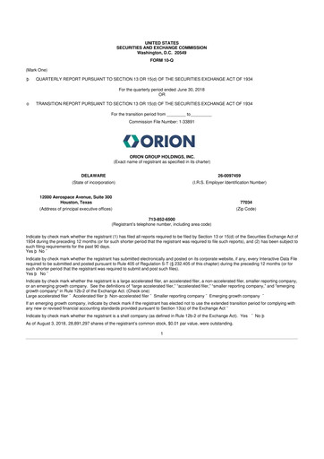 Thumbnail Orion Group Holdings

 10-Q Quarterly Report FY2018 