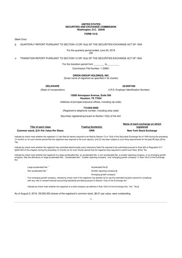 Thumbnail Orion Group Holdings

 10-Q Quarterly Report FY2019 