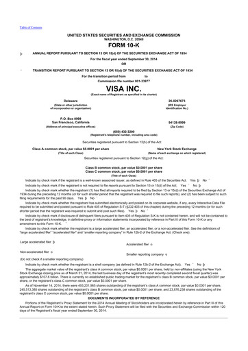 Thumbnail Visa 10-K Annual Report 2014