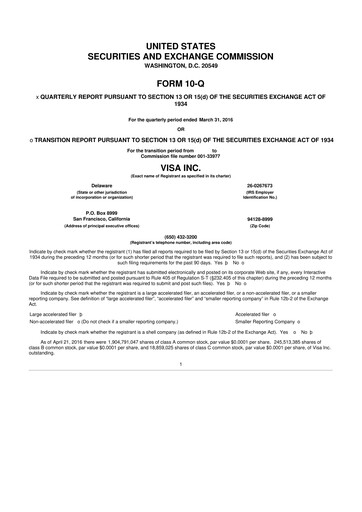 Vorschaubild Visa 10-Q Quartalsbericht 2016 
