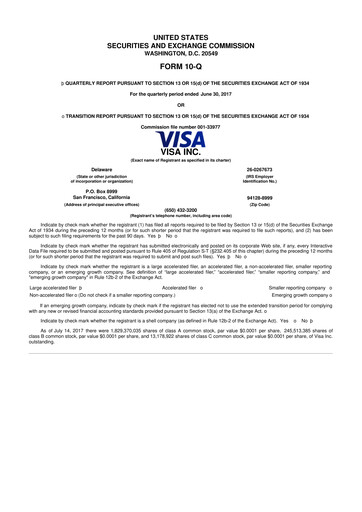 Vorschaubild Visa 10-Q Quartalsbericht 2017 