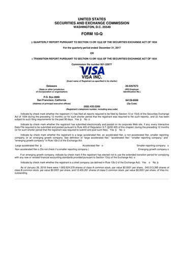 Vorschaubild Visa 10-Q Quartalsbericht 2018 