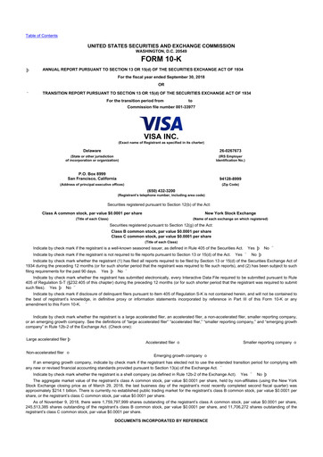 Thumbnail Visa 10-K Annual Report 2018