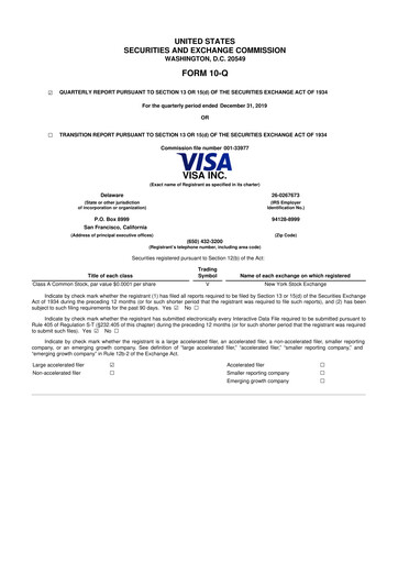 Vorschaubild Visa 10-Q Quartalsbericht 2020 